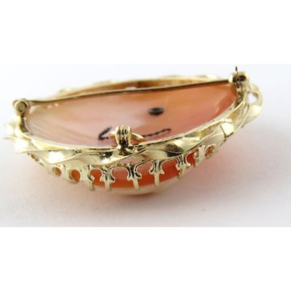 Vintage Gibson Girl Cameo with Diamond Necklace 14K Yellow Gold Pin Pendant #396 - Picture 6 of 8